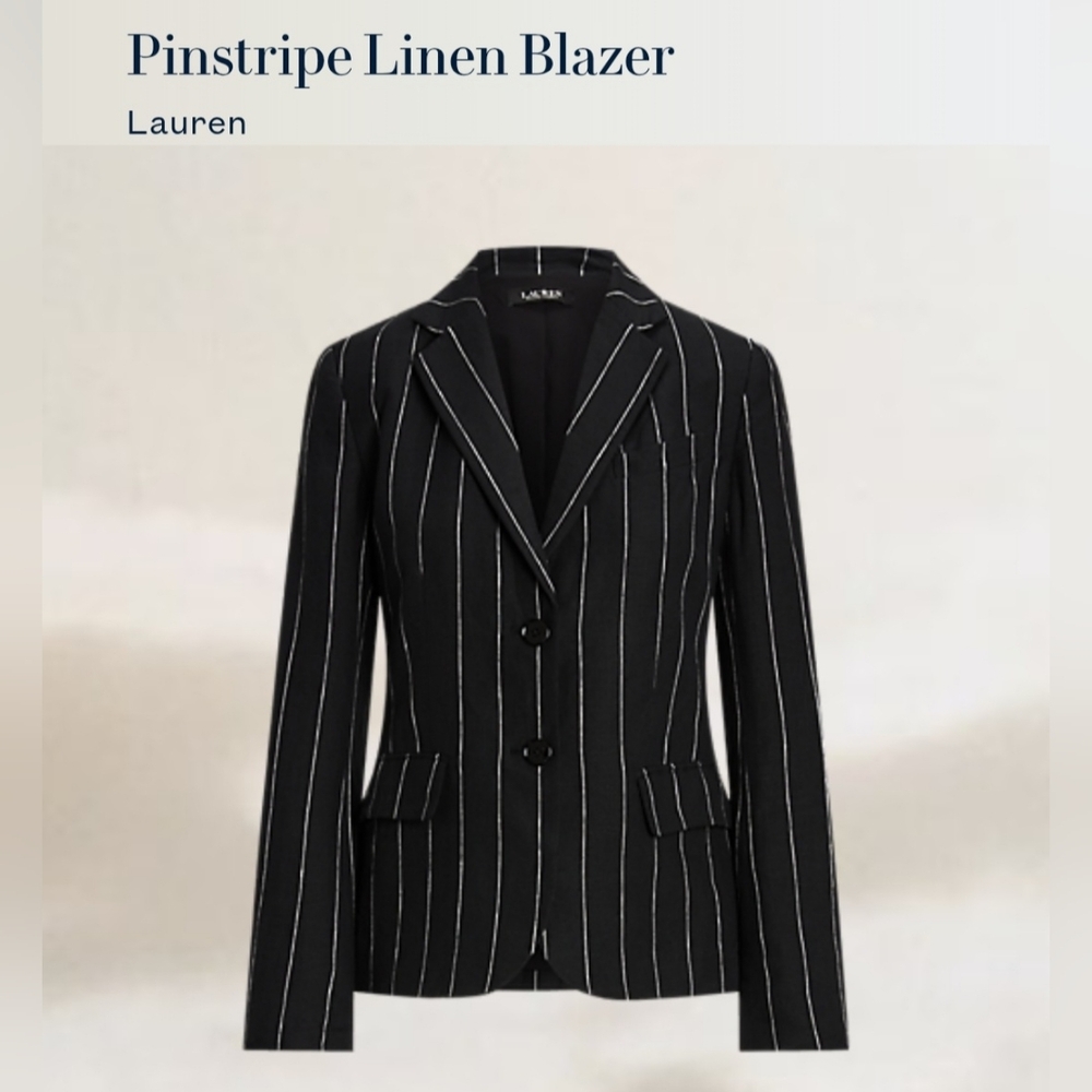 Lauren Ralph Lauren Black Pinstripe Linen Blazer